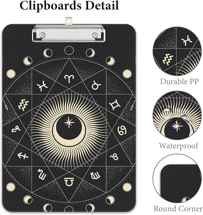Rimilak Plastic Clipboards with Metal Clip, A4 Letter Size 9 x 12.5 in, Office Decorative for Students Women Men and Kids, Cute Custom Pattern, Constellation