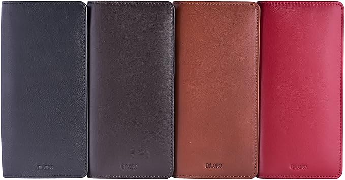 DiLoro Leather Zippered Triple or Quad Pen Case Pencil Pouch Holder for Three or Four Fountain Ballpoint Rollerball Pens or Glasses (Nappa Brown)