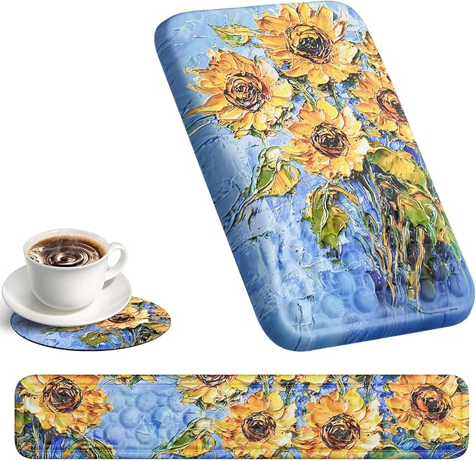 Ospelelf 3 in1 Ergonomic Wrist Rest Pad for Computer Keyboard and Mouse, Large Mouse Pad Set with Support for Office, Sunflower