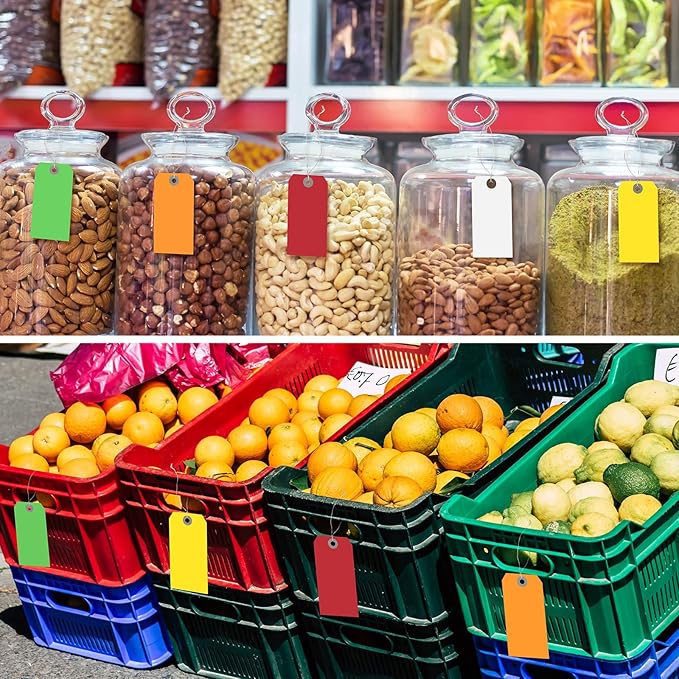 1000 Pcs Blank Manila Shipping Tags with Wire 4 3/4" x 2 3/8" Paper Hang Luggage Price Asset Gift Label Key Tags (Multicolor)