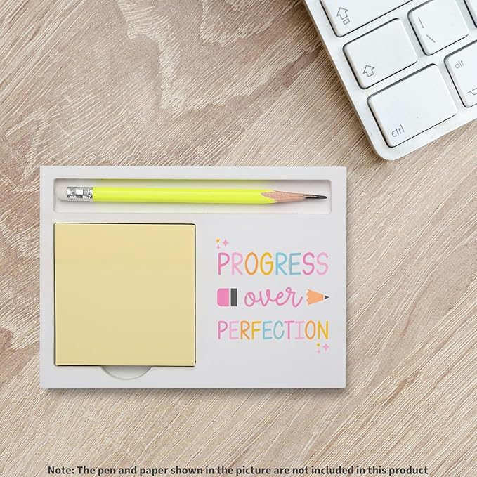 Progress Over Perfection Note Holder, Motivational Desk Organizer for Teachers Coworkers Students Sister Brother, for Encouragement & Growth Mindset, Home Office Gift Note Pad Holders KBB05