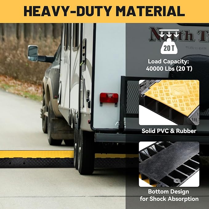 Yescom Cable Ramp Protector 3 Channel Garden Hose Protecitive 44000 Lbs Load Capacity Heavy Duty, 35.43"x23.62"x4.33" Speed Bump for Road, Driveway, Walkway and Commercial Use