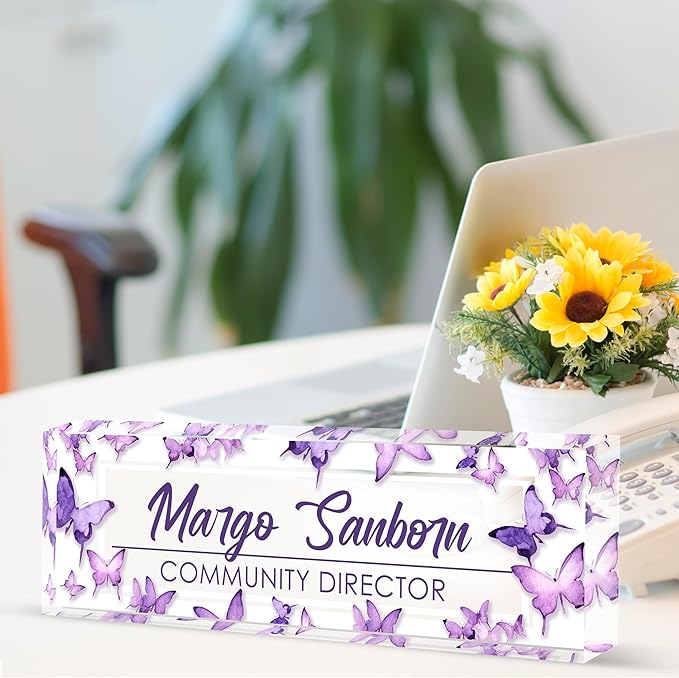 Custom Desk Name Plate Personalized, Acrylic Name Plates for Desk, Office Decor Personalized Gifts for Teacher Coworkers Boss Nurse (American Flag 3)