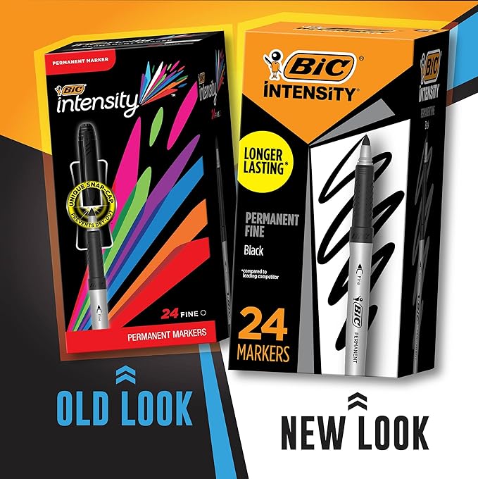 BIC Intensity Black Permanent Markers, Fine Point, 24-Count Pack of Black Markers With Non-Slip Grip for Comfort and Control