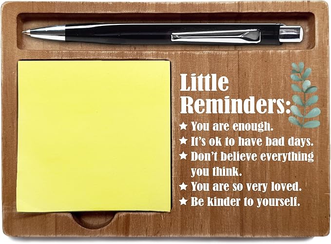 Little Reminders Inspirational Desk Decor Gifts, Wooden Desk Note Pen Holder, Motivational Office Decor with Quotes, Thank You Teachers Day Gifts for Colleague Family Friends-A10
