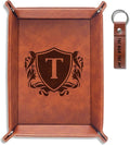 INNObeta Initial Valet Tray, Desktop Storage Organizer, PU Leather Bedside Tray Key Coin Holder, Personalised Gifts for Men, Birthday, Christmas, Letter T