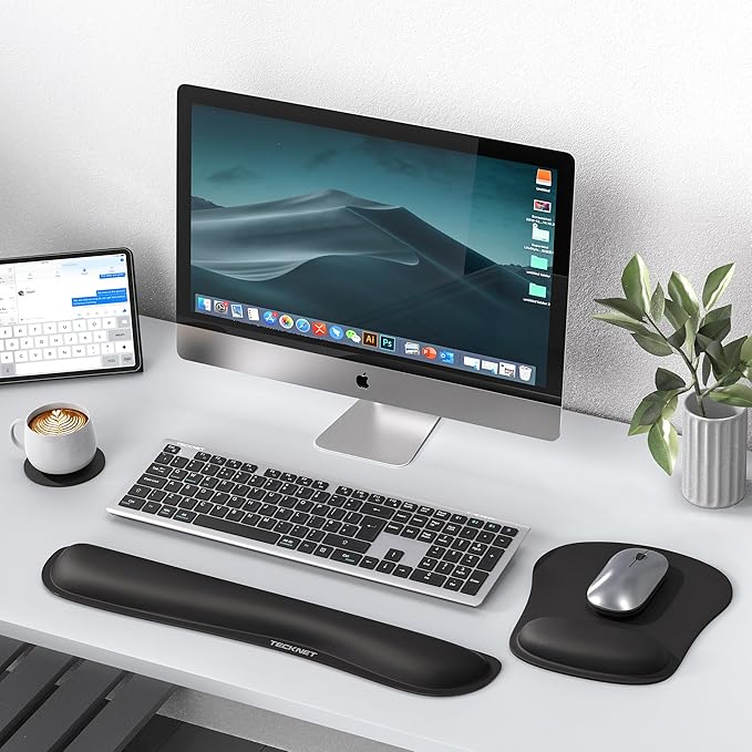 TECKNET 3-in-1 Mouse Pad with Wrist Rest & Keyboard Pad Set - Memory Foam Keyboard and Mouse pad for Desk, Laptop, Computer - Mousepads & Wrist Rests for Office or Gaming