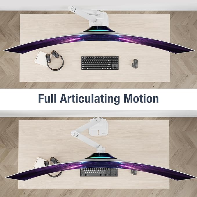 AVLT Single 57 Inch Heavy Duty Monitor Arm Pole Top Mount with USB-C USB-A Ports-White, Height Adjustable, Easy Install Top C-Clamp/Grommet with Reinforcement Plates, VESA Compatible 200/100/75