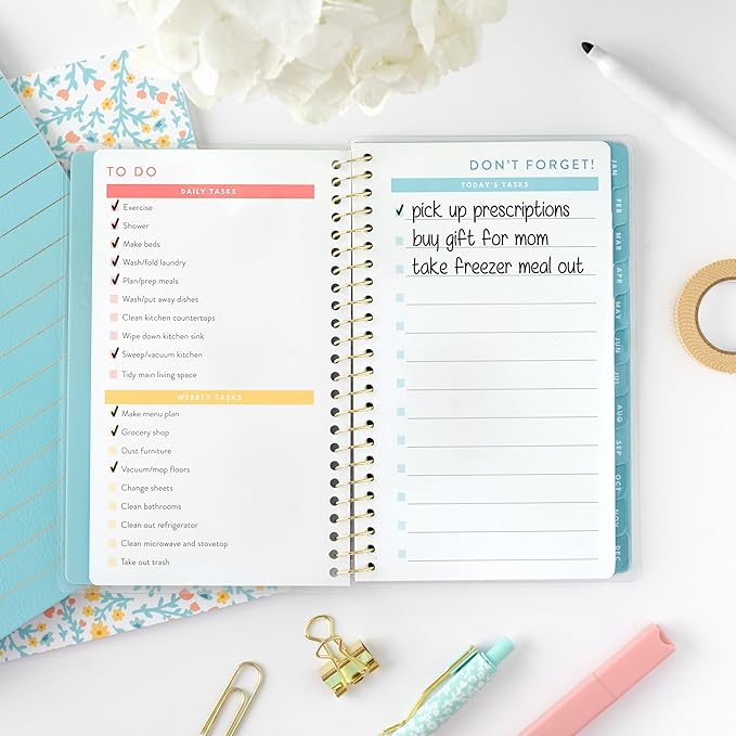 PPP Pocket Calendar 2026 (Blue Leaf) | Weekly Checklists | Monthly Calendar Layout | Personal Goals | Notes Pages | Poly Laminated Cover | Twin Ring Coil Binding | Pocket-Sized 4x6.5" | Planner