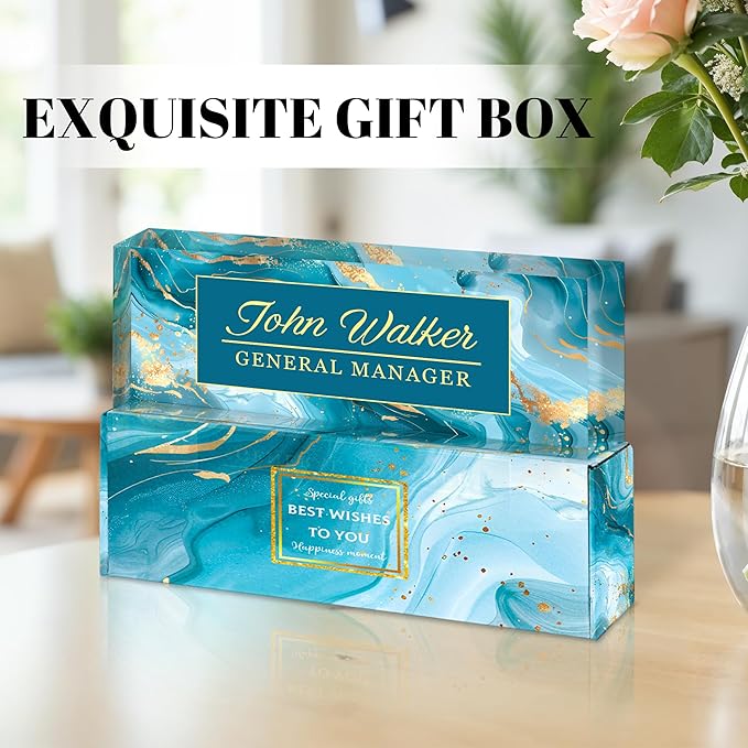 Personalized Name Plate for Desk, Custom Acrylic Desk Name Sign, Office Appreciation Gifts for Women Men Coworkers Boss Teacher Employee (Blue Marble)