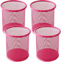 Ameceres 4 Packs Wire Mesh Pencil Holder Metal Pen Cup Desk Pen Organizer Case Pencil Jar Black for Office Home (DeepPink)