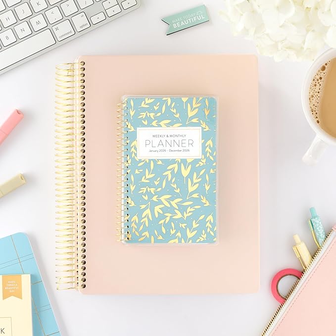 PPP Pocket Calendar 2026 (Blue Leaf) | Weekly Checklists | Monthly Calendar Layout | Personal Goals | Notes Pages | Poly Laminated Cover | Twin Ring Coil Binding | Pocket-Sized 4x6.5" | Planner