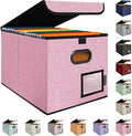 BALEINE File Organizer Box with Lid, Collapsible File Folder Organizer with Plastic Slide, Hanging File Folder Box for Office Document Storage (1 Pack, Pink)