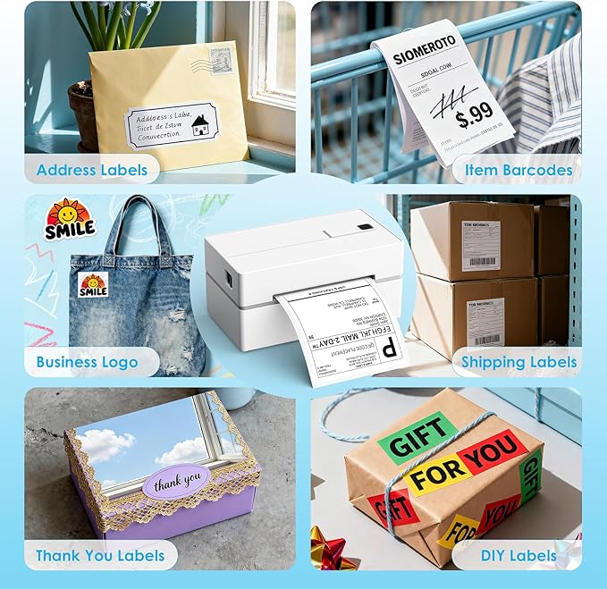 Bluetooth Thermal Shipping Label Printer, 4x6 Portable Thermal Address Label Printer for Small Business, Compatible with iPhone,Android,Windows,Mac–Works with Ebay Shopify USPS&More, White