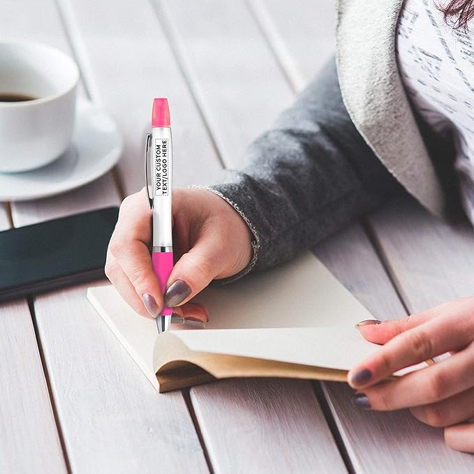 DISCOUNT PROMOS Personalized Plastic Highlighter Pens - 10 pack - Customizable Text, Logo - Pink