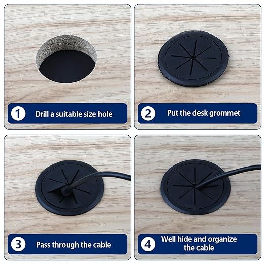 10 pcs Desk Grommet, 2 inch/50 mm Desk Hole Cover, Black Cable Grommet for Wire Cord Through The Table, Cabinet, Countertop and Other Furniture