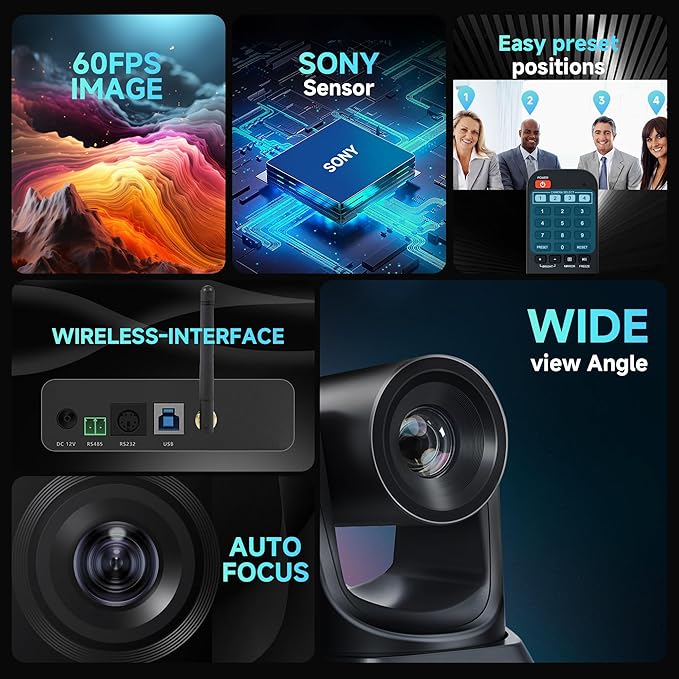 TONGVEO Wireless Conference Room Webcam, Church Live Streaming 20X USB 1080P 60fps PTZ Camera for Worship Services Online Conference, Works with Zoom, Skype OBS Easy to Set Up