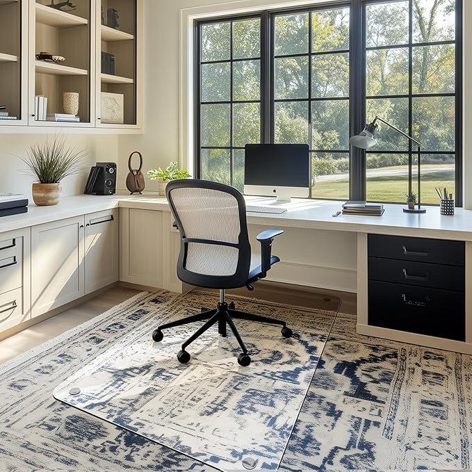 Furnbar Office Chair Mat for Carpet & Hardwood, Upgraded 29" x 48" Dual Use Tempered Glass Chair Mat for Chair and Footrest Under Desk