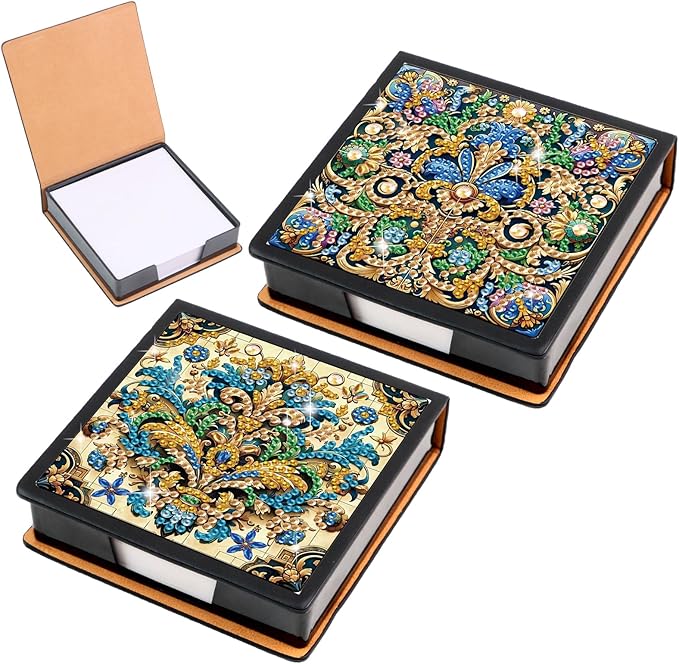 2 pcs Jewelry Diamond Painting Kit Note Box,Gold Memo Paper Storage Box Diamond Art,Sticky Note Holder Diamond Art,Diamond Painting Memo Pad For Office Desk. (Shining)