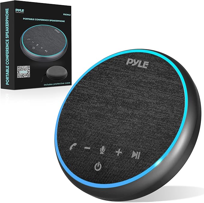 PyleUsa Conference Speaker Bluetooth Speakerphone - Multipurpose Conference & Streaming Speaker,Noise Canceling Swiss Immersive Crisp Voice Pickup for Office,Travel,Home, w/USB-C,Aux Cables - PSCN42