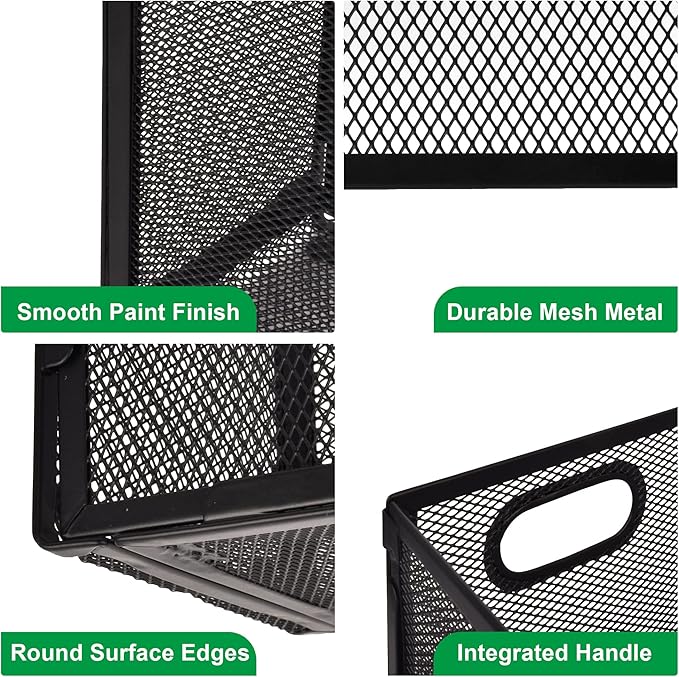 EASEPRES Desk Hanging File Organizer with 10 Folders, Mesh Metal Letter-Size Desktop File Holder Box for Filing Folder Storage Basket, 2 Pack Black, 12.2 x 9.45 x 5.45 inches