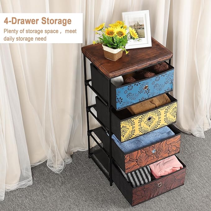 HAITRAL 4 Drawers Clothes Storage Organizer,Small Fabric Storage Chest with Drawers Unit,Easy Assembly Chest of Drawers and Fabric Dresser for Bedroom,Dorm,Hallway, Storage Bins,Multicolour