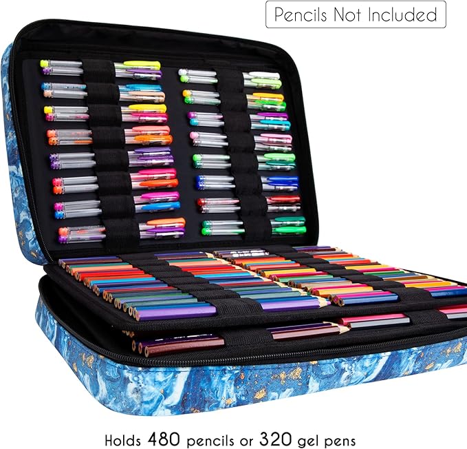 YOUSHARES Big Capacity Colored Pencil Case - 480 Slots large Pen Case Organizer with Multilayer Holder for Prismacolor Colored Pencils & Gel Pen (Quicksand Gold)