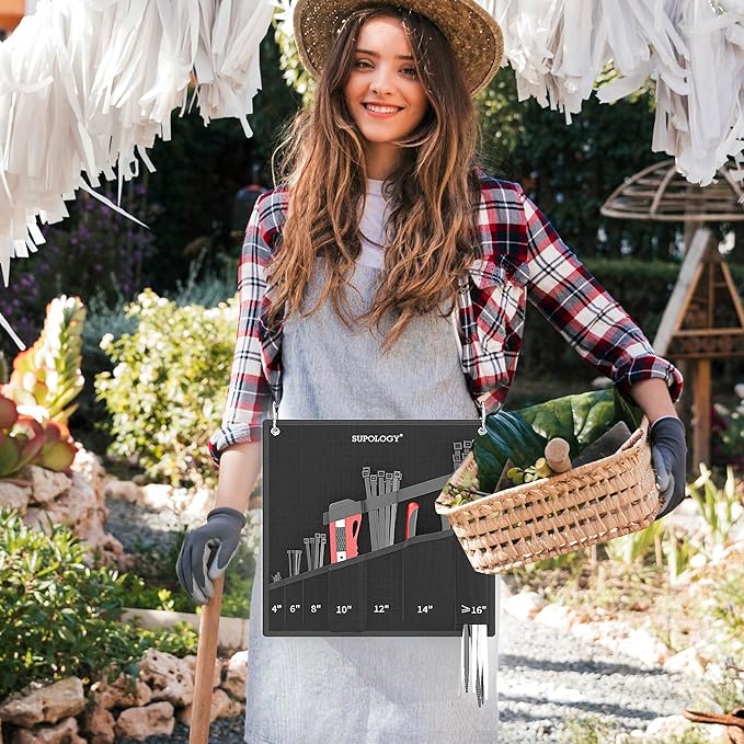Zip Ties Organizer Zip Tie Holder Bag, 14.2 * 14.2 inch Oxford Anti-scratches Roll-up Fabric Hand Tools Gardening Tools Bags for Garden Farm Work | Release Two Hands on Working【NEW Innovation】