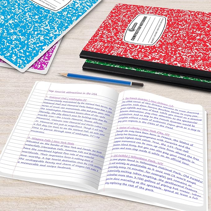 Rosmonde 50 Pack Bulk Composition Notebook Wide Ruled, 200 Pages (100 Sheets), 9-3/4 x 7-1/2", Hard Cover, Assorted Colors, Bulk School Supplies, Bulk Marble Composition Notebook For School & Office