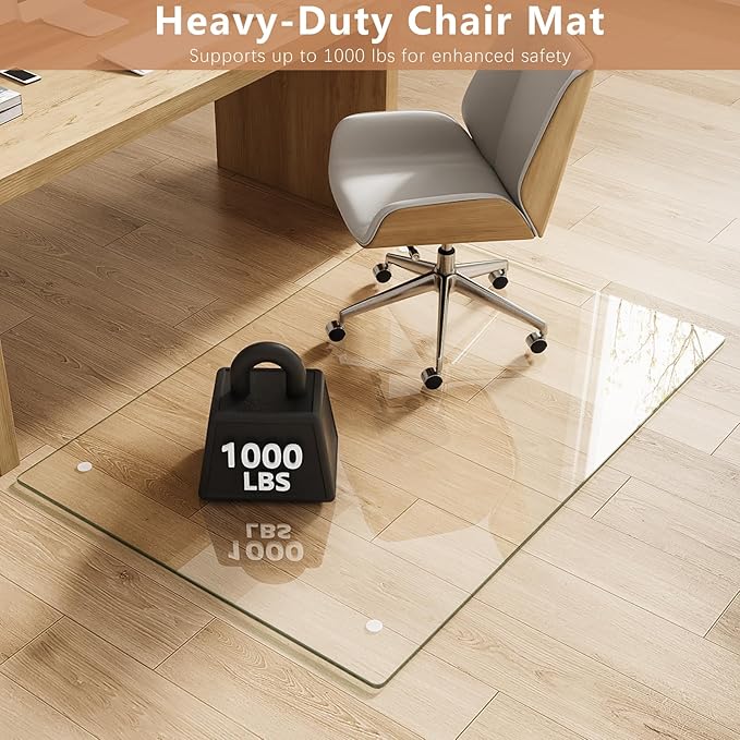 Tempered Glass Chair Mat for Carpet & Hard Floor, 36"x55" Office Chair Mat - Heavy Duty & Scratch Resistant, Non-Slip Pads, Rounded Corners & Polished Edges