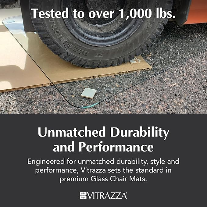 Vitrazza Glass Chair Mat 42” x 48” Superior ¼ Thick, Chiaro Standard Clear, Certified Tempered Safety Glass, Delivers a Smooth Glide, Protects Carpet or Wood, Beautiful in Home or Office