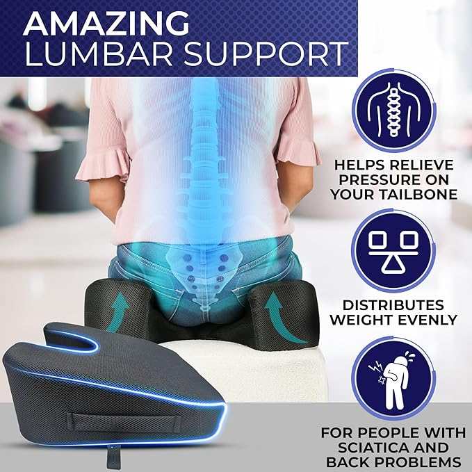 YogiBum Patented Cushion | Extra Large Tailbone Gap | XL Size for 190lbs+ | Med Size for 150-190lbs | Relief for LowBack, Tailbone, Sciatica, Hemorrhoids | Snug Fit on Office/Computer Chairs