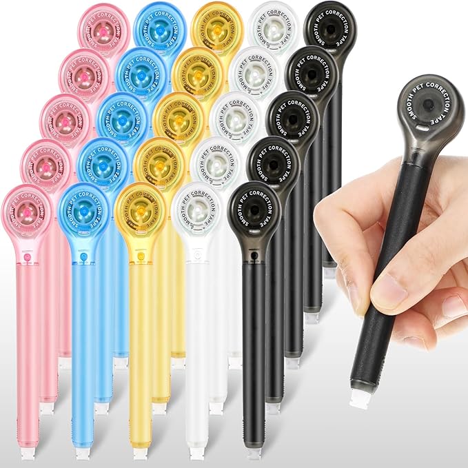 Gersoniel 25 Pack Correction Tape Pen Correctional Ink Tape Push Pull Protective, Easy to Use Applicator for School Office Supplies, 0.2 x 236 Inch (Bright Colors)