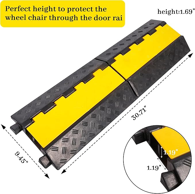 Rubber Cable Ramp Cable Protector Ramps Wire Hose Protective 2 Channel Traffic Rubber Plastic Cord Cover Speed Bump for Asphalt Concrete Gravel Driveway Outdoor, 1 Pack
