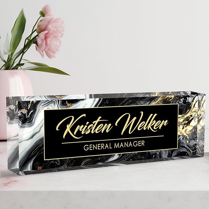 Custom Desk Name Plate Personalized, Acrylic Name Plate for Desk, Office Desk Decor for Women and Men, Employee Appreciation Gifts Office Gifts for Boss, Manager, Teacher, Nurse (deep Marble)