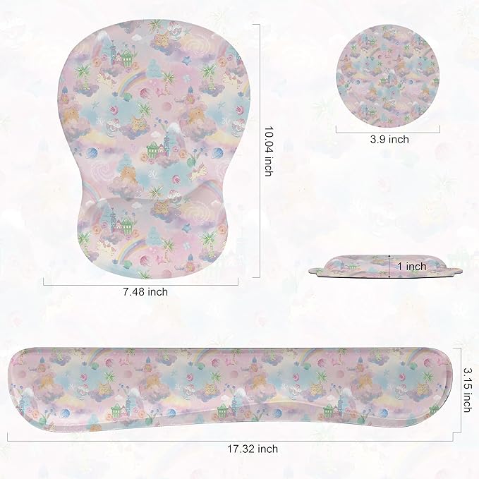 Wrist Rest Support for Mouse Pad Keyboard Set Circle Coaster Gaming Mouse Pad Ergonomic Gel Memory Foam Set for Computer, Laptop, Office, Pain Relief, Comfortably Typing Cute KM-37