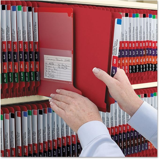 Smead 100% Recycled End Tab Pressboard Classification File Folder with SafeSHIELD Fasteners, 2 Dividers, 2" Expansion, Letter Size, Bright Red, 10 per Box (26783)