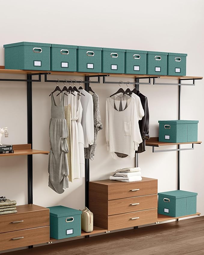 2 Pack File Storage Organizer, Document Organizer, Portable File Box with Lid, Fit for Letter/Legal File Folder Storage,Forest-green-Box only