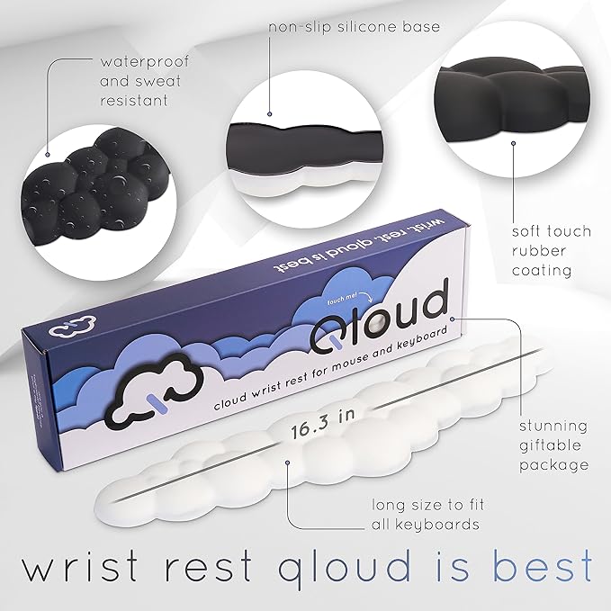 Qloud Cloud Wrist Rest Keyboard Wrist Rest for Computer Keyboard Pad, Cloud Keyboard Wrist Rest, Wrist Pad for Keyboard, Memory Foam, Non Slip Base, Comes with Mouse Pad - Yellow