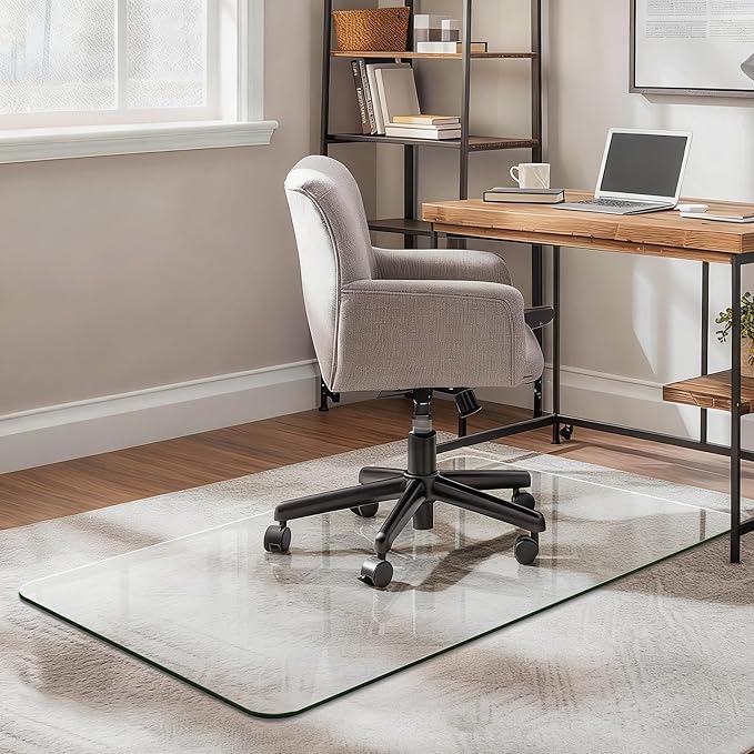 Furnbar Office Chair Mat for Carpet & Hardwood, Upgraded 29" x 48" Dual Use Tempered Glass Chair Mat for Chair and Footrest Under Desk