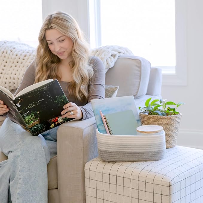 NaturalCozy 11.8"x8"x4.5” Rectangle Storage Baskets for Shelves 3 Pack | Cotton Rope Woven Small Baskets for Organizing | Small Storage Bins for Nursery, Bathroom, Closet, Shelf, Decorative, Gift