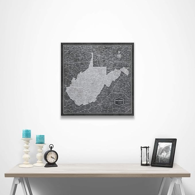 Conquest Maps Push Pin West Virginia Map Board - With Push Pins to Mark West Virginia Travel - Handmade in Ohio, USA - Design: Modern Slate