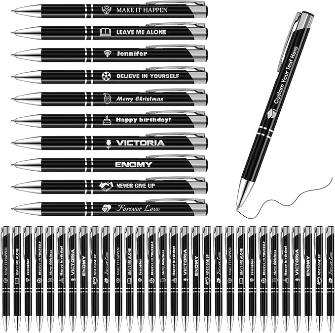 50 Pack Personalized Pens with Logo Text Name Custom Pens in Bulk Black Ballpoint Pens, Gift for Birthday Wedding Christmas Office College Business Promotion