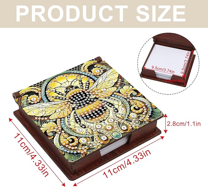 Bee Diamond Painting Kit Note Box,Memo Paper Storage Box Diamond Art,Sticky Note Holder Diamond Art,Diamond Painting Memo Pad For Office Desk. (Bee)