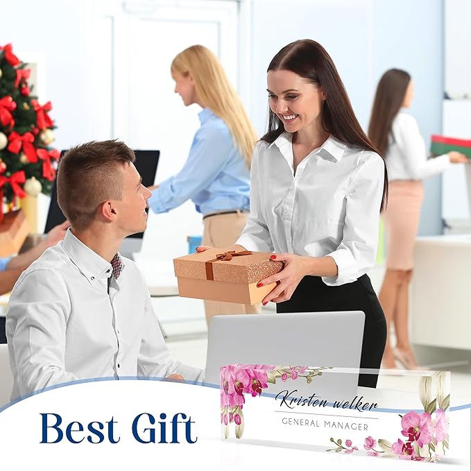 Personalized Office Name Plate, Custom Name Plate for Desks, Office Desk Decorations Gift for Women Men, Acrylic Desk Name Plate for Teacher Coworkers Staff Boss (fdLOWE)