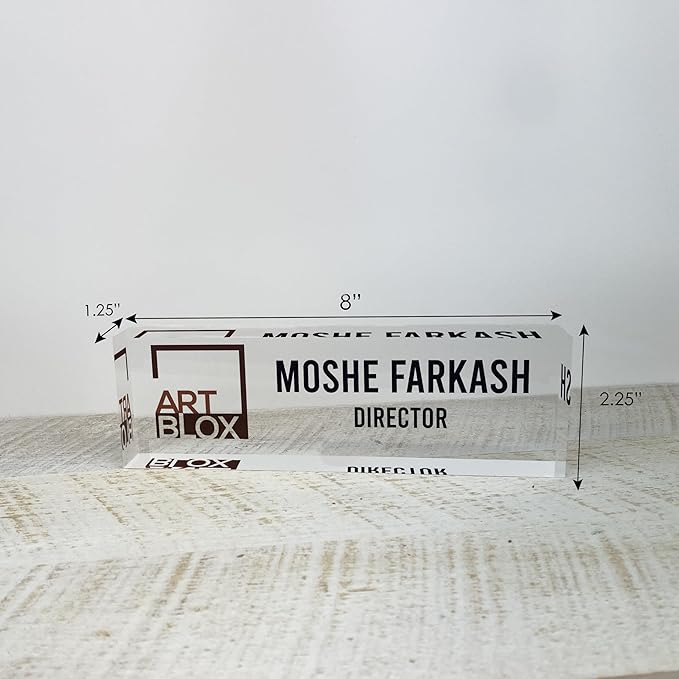 Artblox Office Desk Name Plate Personalized | Custom Name Plates for Desks with Your Logo On Clear Acrylic Glass - (8" x 2.5")