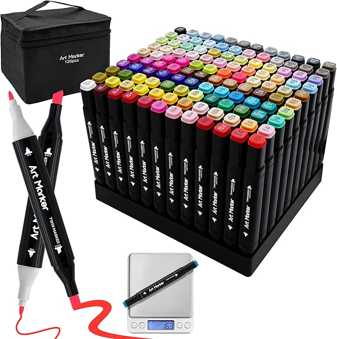 120 Colors Alcohol Markers - Dual Tip Alcohol Based Marker Set, Rich Color for Students, Adults & Pros - Blendable Markers for Adult Coloring Books, Manga, Art Projects With Portable Storage Bag