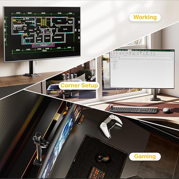 monTEK Single Monitor Stand, Stable Monitor Arm for 17-32 inch& 22lbs Capacity Screen, Height Adjustable Desk Mount with C Clamp and Grommet Base, VESA 75 * 75MM/ 100 * 100MM