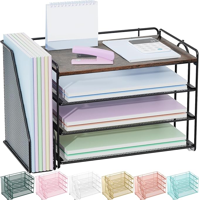 Spacrea Desk Organizers and Accessories, Paper Organizer for Desk with File organizer, Desk Accessories & Workspace Organizers for Catalog & Reference Racks (Wood)