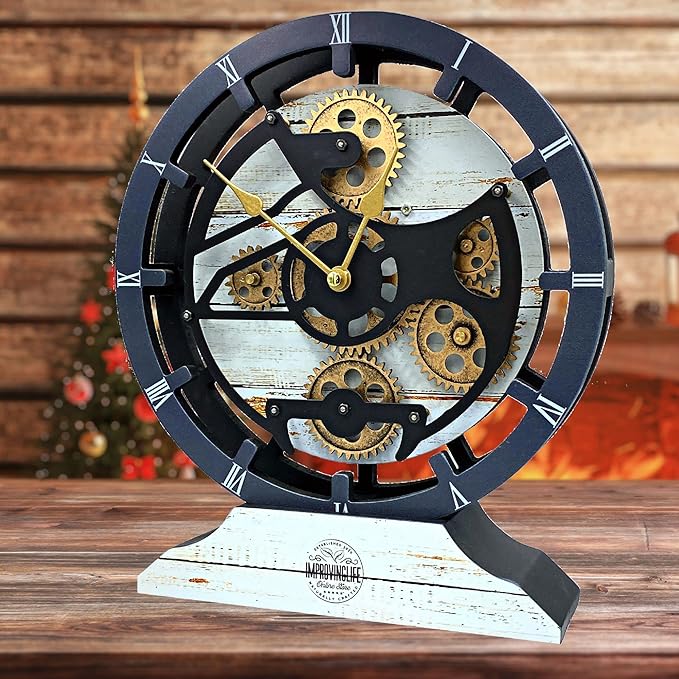 ImprovingLife The Gears Clock Desk Clock 10 inches with Real Moving Gears Convertible into Wall Clock (Desert Beige)